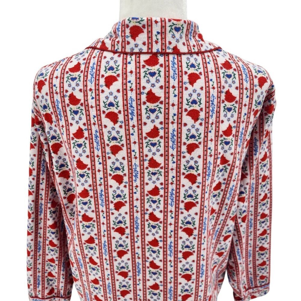 Vintage Lang of Salzburg Womens Small Pajama Shirt Top Flannel Floral Cardinal - Picture 5 of 8